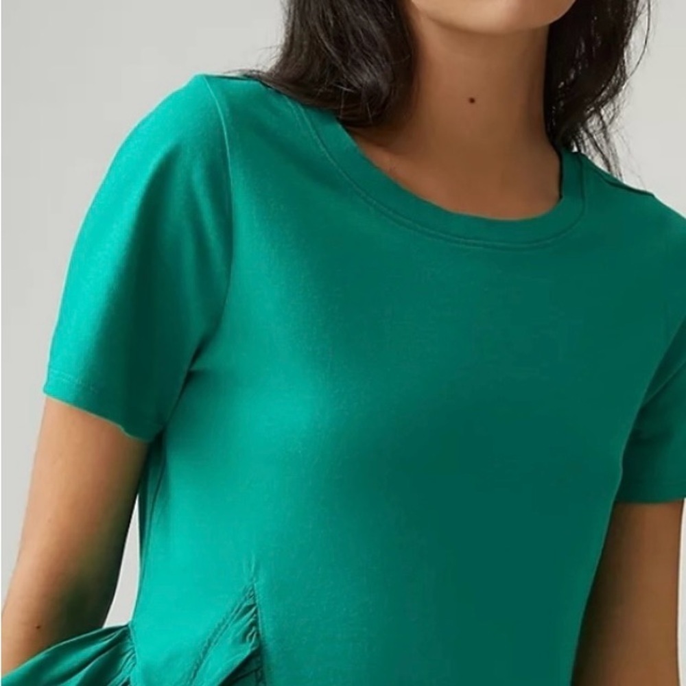 Maeve Green Asymmetrical Pleated Short Sleeve Tee